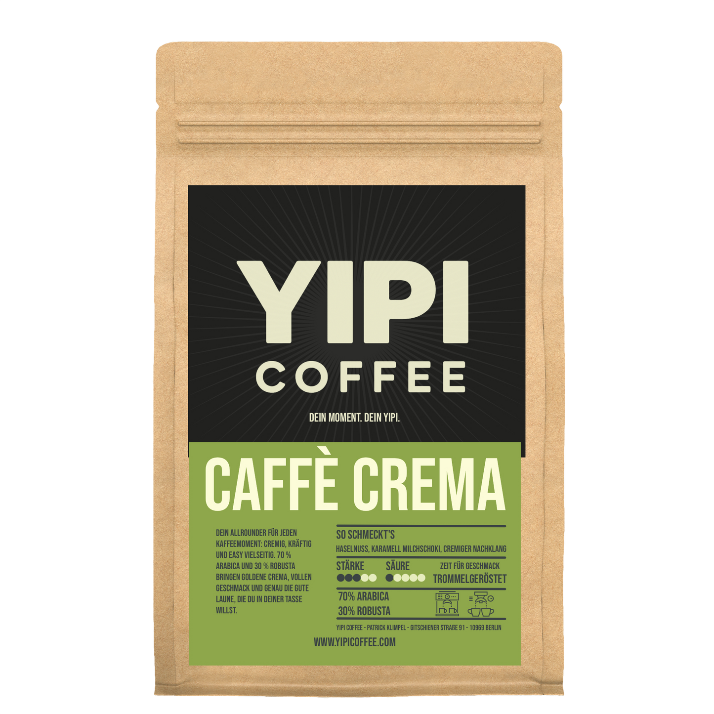 YIPI Coffee Caffè Crema Kaffeepackung – runder Kaffee für Vollautomat, Café Crème und jeden Tag