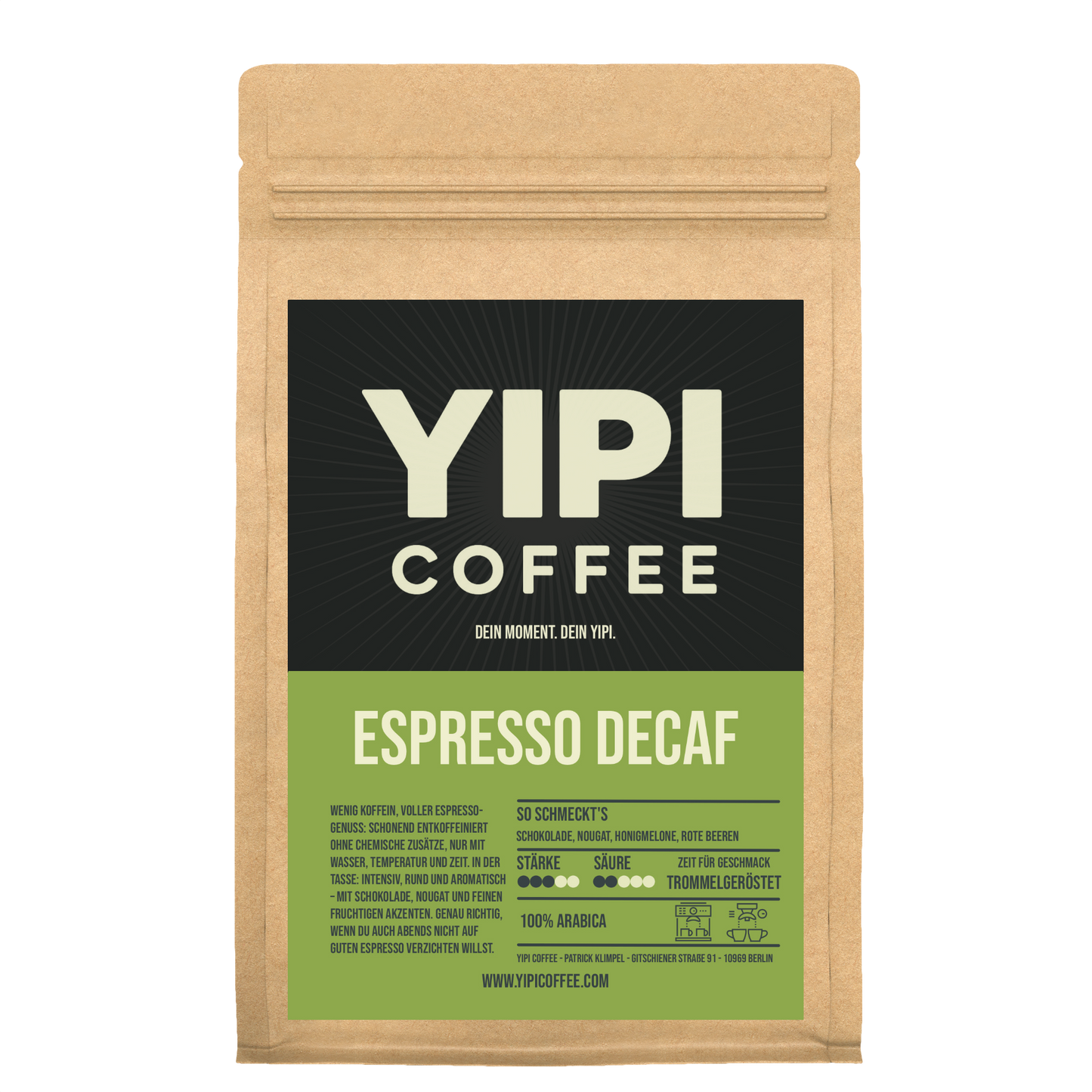 YIPI Espresso Decaf Packung – entkoffeinierter Espresso mit vollem Geschmack und sanfter Crema