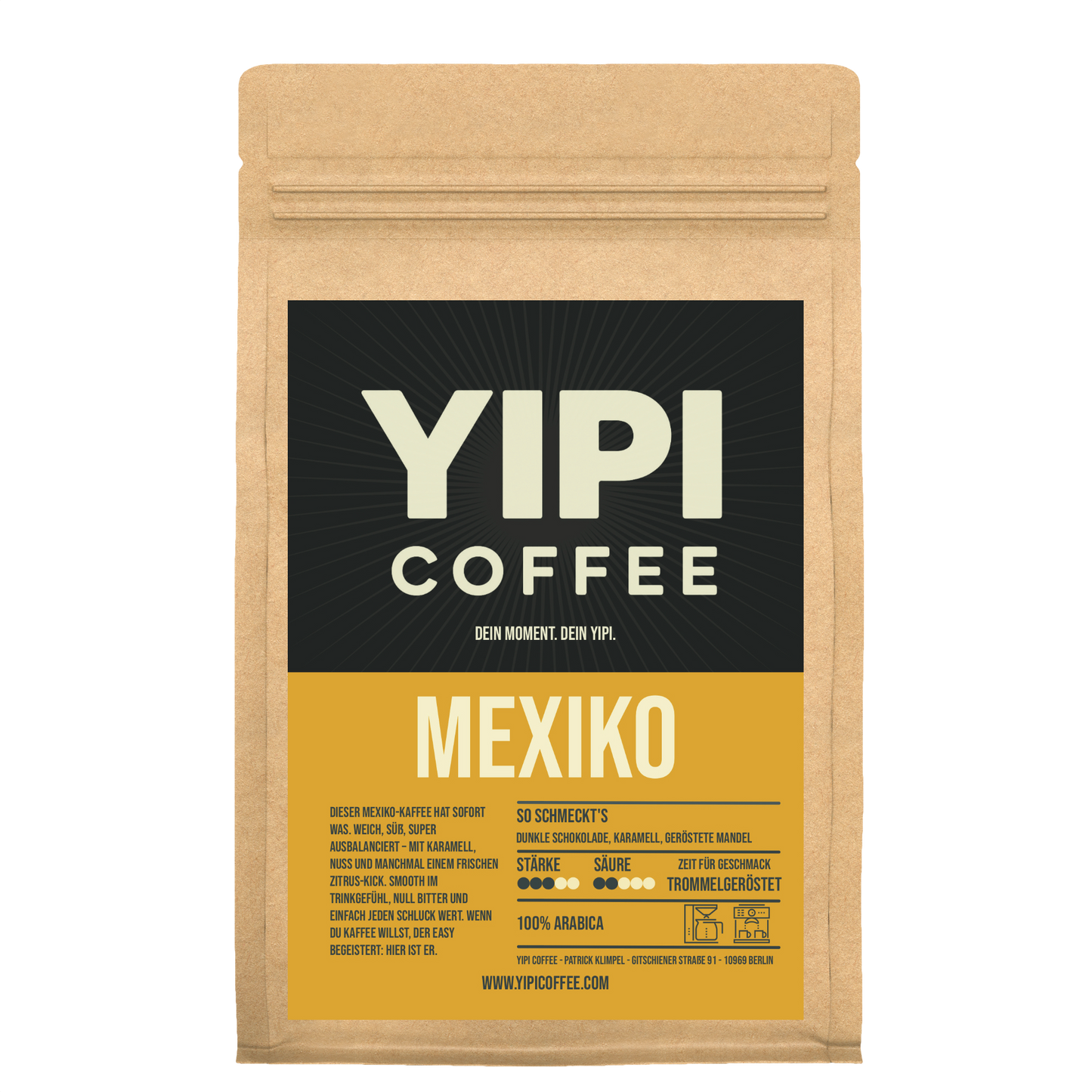 YIPI Coffee Mexiko Chiapas Kaffeepackung – aromatischer Arabica Kaffee mit sanfter Süße und schokoladigem Charakter