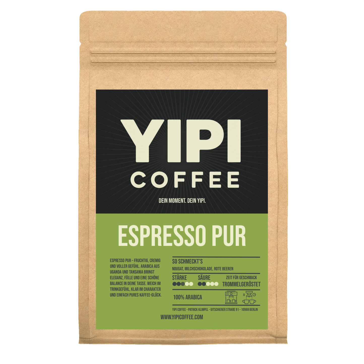 YIPI Espresso Pur Arabica Packung – milder 100 Prozent Arabica Espresso mit feiner Crema